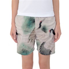 Japanese Crane Painting Of Bird Women s Basketball Shorts by Cendanart