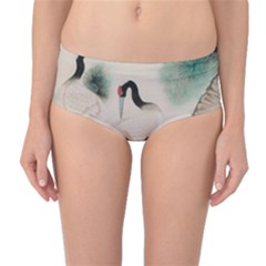 Japanese Crane Painting Of Bird Mid-waist Bikini Bottoms by Cendanart