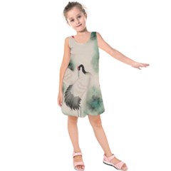 Japanese Crane Painting Of Bird Kids  Sleeveless Dress by Cendanart