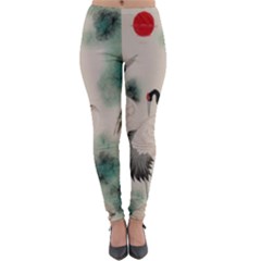 Japanese Crane Painting Of Bird Lightweight Velour Leggings by Cendanart