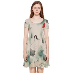 Japanese Crane Painting Of Bird Inside Out Cap Sleeve Dress by Cendanart