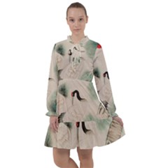 Japanese Crane Painting Of Bird All Frills Chiffon Dress by Cendanart