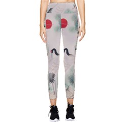 Japanese Crane Painting Of Bird Pocket Leggings  by Cendanart