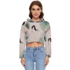 Japanese Crane Painting Of Bird Women s Lightweight Cropped Hoodie by Cendanart