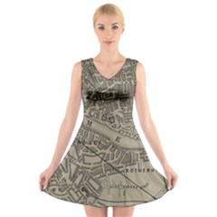 Vintage London Map V-neck Sleeveless Dress