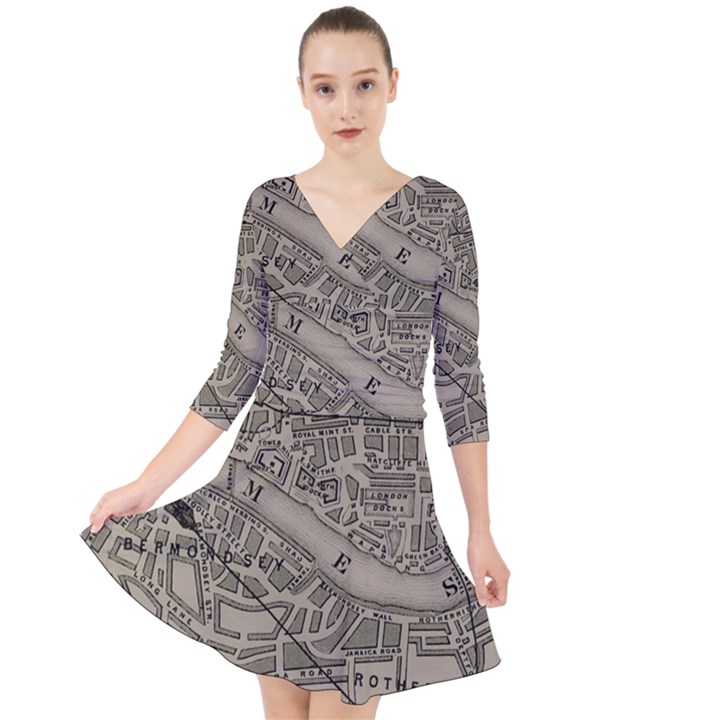 Vintage London Map Quarter Sleeve Front Wrap Dress