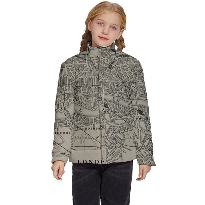 Vintage London Map Kids  Puffer Bubble Jacket Coat