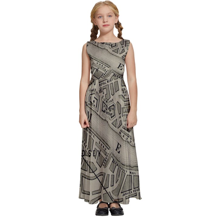 Vintage London Map Kids  Satin Sleeveless Maxi Dress