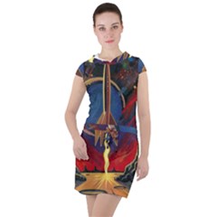 Rocket Painting Drawstring Hooded Dress by Cendanart