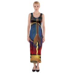 Rocket Painting Fitted Maxi Dress by Cendanart