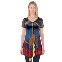 Rocket Painting Short Sleeve Tunic  by Cendanart