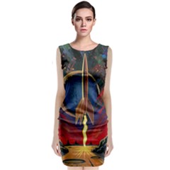 Rocket Painting Sleeveless Velvet Midi Dress by Cendanart