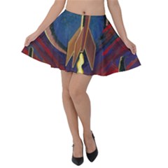 Rocket Painting Velvet Skater Skirt by Cendanart