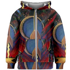 Rocket Painting Kids  Zipper Hoodie Without Drawstring by Cendanart