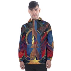 Rocket Painting Men s Front Pocket Pullover Windbreaker by Cendanart