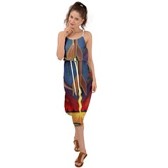 Rocket Painting Waist Tie Cover Up Chiffon Dress by Cendanart