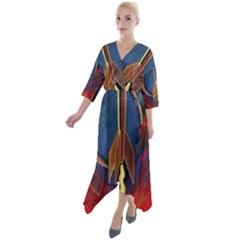 Rocket Painting Quarter Sleeve Wrap Front Maxi Dress by Cendanart