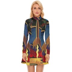 Rocket Painting Long Sleeve Velour Longline Dress by Cendanart