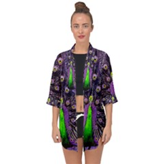 Peacock Bird Color Open Front Chiffon Kimono by Cendanart