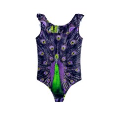 Peacock Bird Color Kids  Frill Swimsuit by Cendanart