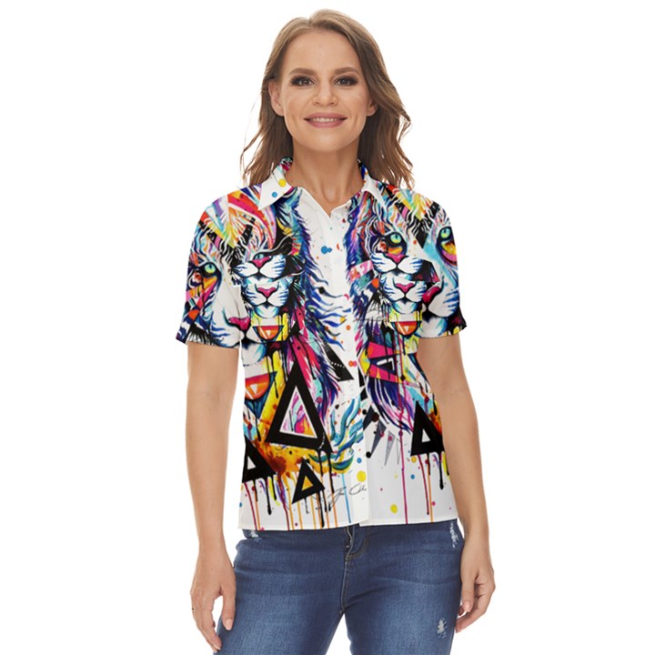 Lion  Women s Short Sleeve Double Pocket Shirt