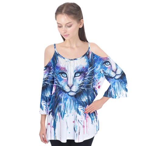 Cat Flutter Sleeve T-shirt  by saad11