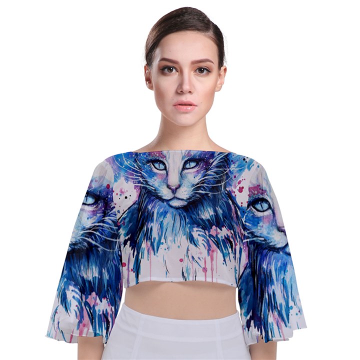 Cat Tie Back Butterfly Sleeve Chiffon Top