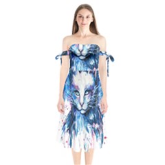 Cat Shoulder Tie Bardot Midi Dress by saad11