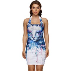 Cat Sleeveless Wide Square Neckline Ruched Bodycon Dress