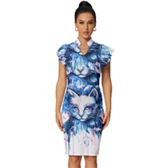 Cat Vintage Frill Sleeve V-neck Bodycon Dress by saad11