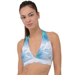 Blue-flower Halter Plunge Bikini Top