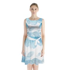 Blue-flower Sleeveless Waist Tie Chiffon Dress by saad11