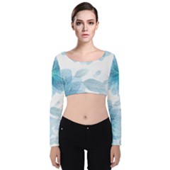 Blue-flower Velvet Long Sleeve Crop Top by saad11