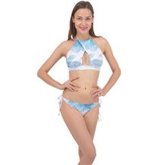 Blue-flower Cross Front Halter Bikini Set by saad11