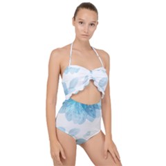 Blue-flower Scallop Top Cut Out Swimsuit by saad11