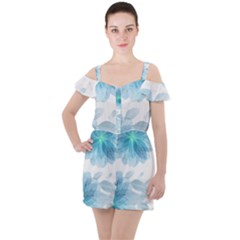 Blue-flower Ruffle Cut Out Chiffon Playsuit by saad11