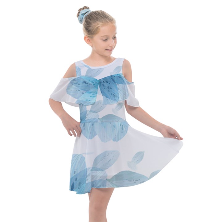 Blue-flower Kids  Shoulder Cutout Chiffon Dress