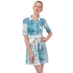 Blue-flower Belted Shirt Dress by saad11