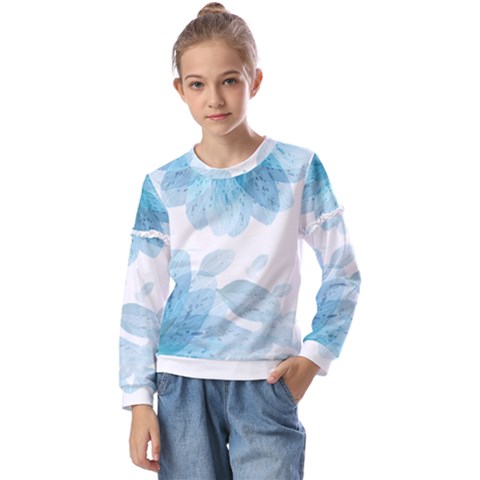 Blue-flower Kids  Long Sleeve T-shirt With Frill  by saad11