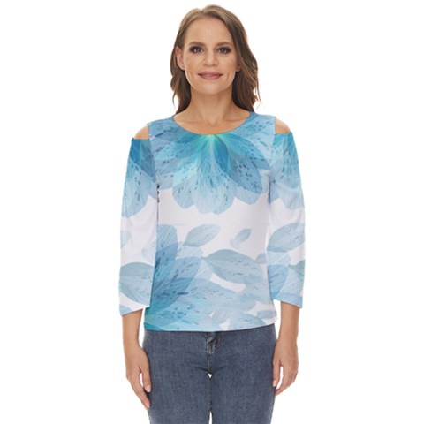 Blue-flower Cut Out Wide Sleeve Top by saad11