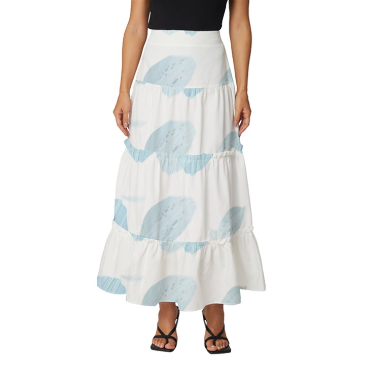 Blue-flower Tiered Ruffle Maxi Skirt