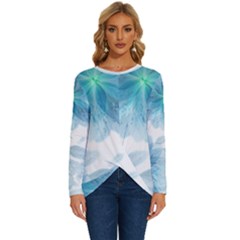 Blue-flower Long Sleeve Crew Neck Pullover Top by saad11