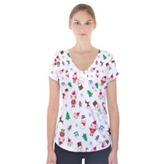 Christmas Short Sleeve Front Detail Top by saad11