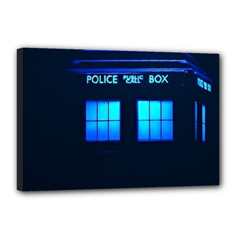 Blue Tardis Doctor Who Police Call Box Canvas 18  X 12  (stretched) by Cendanart