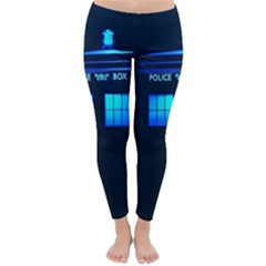 Blue Tardis Doctor Who Police Call Box Classic Winter Leggings by Cendanart