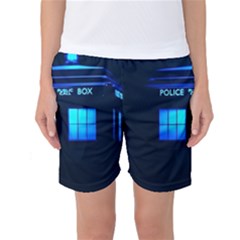 Blue Tardis Doctor Who Police Call Box Women s Basketball Shorts by Cendanart