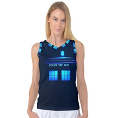 Blue Tardis Doctor Who Police Call Box Women s Basketball Tank Top by Cendanart