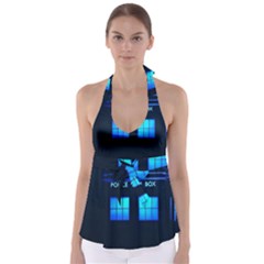 Blue Tardis Doctor Who Police Call Box Tie Back Tankini Top by Cendanart