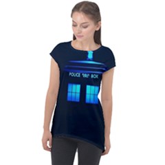 Blue Tardis Doctor Who Police Call Box Cap Sleeve High Low Top by Cendanart