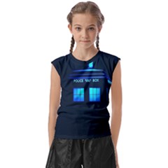 Blue Tardis Doctor Who Police Call Box Kids  Raglan Cap Sleeve T-shirt by Cendanart